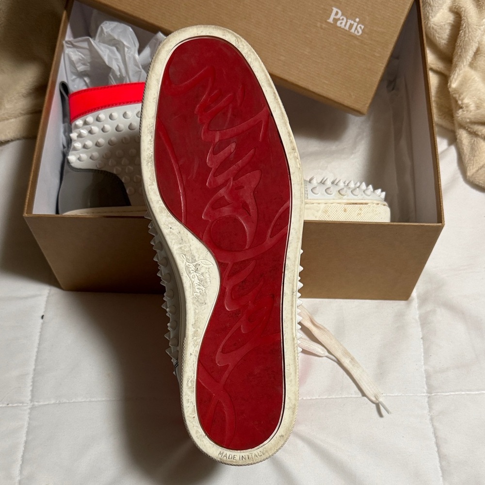 Christian Louboutin  White and Neon Pink Sneakers - Picture 2 of 4